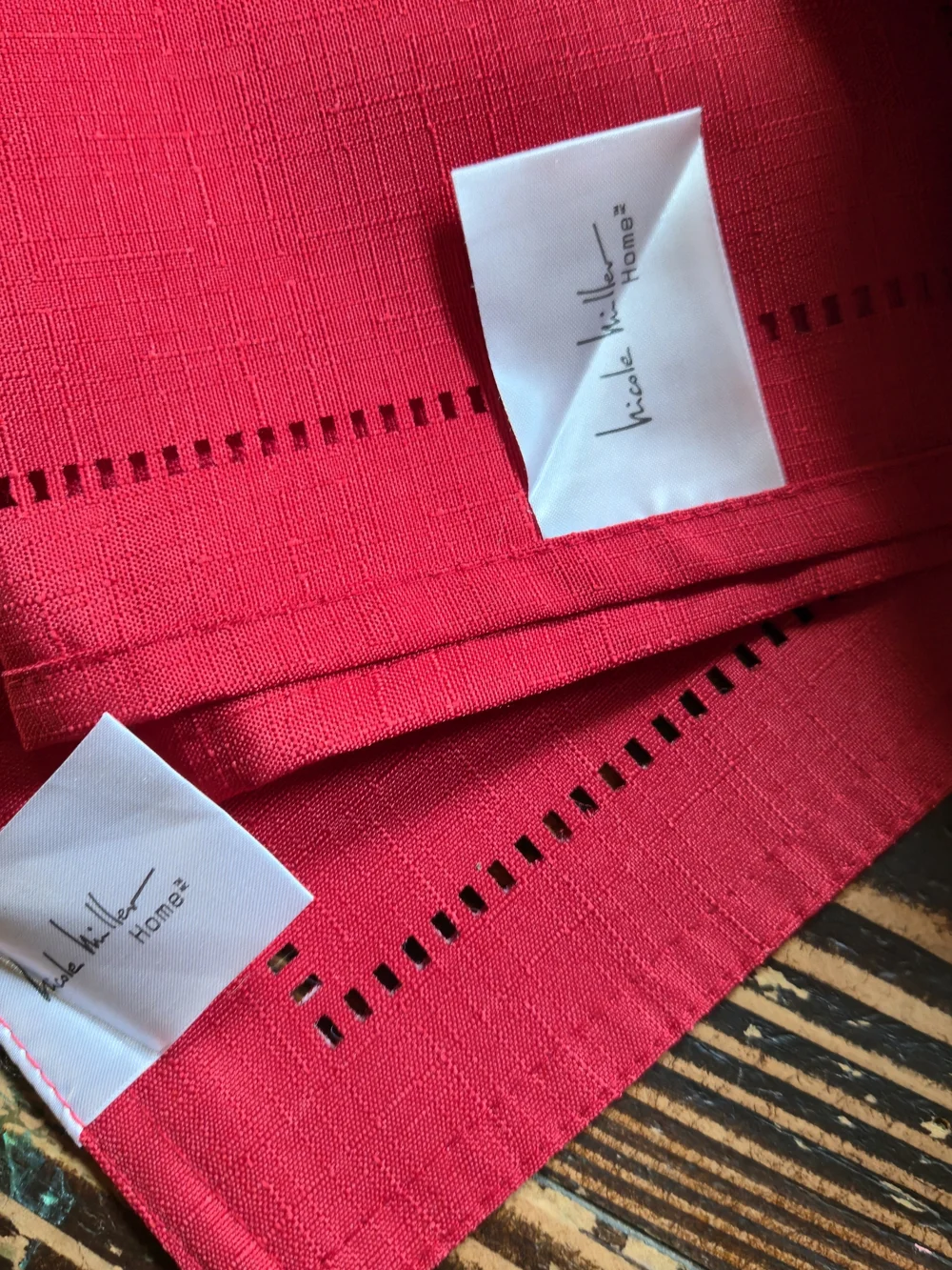 Nicole Miller Bright Red Hemstitch Napkins - Set